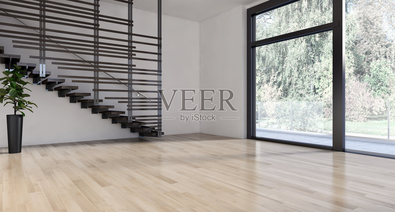 现代明亮的室内空房间3D渲染照片摄影图片