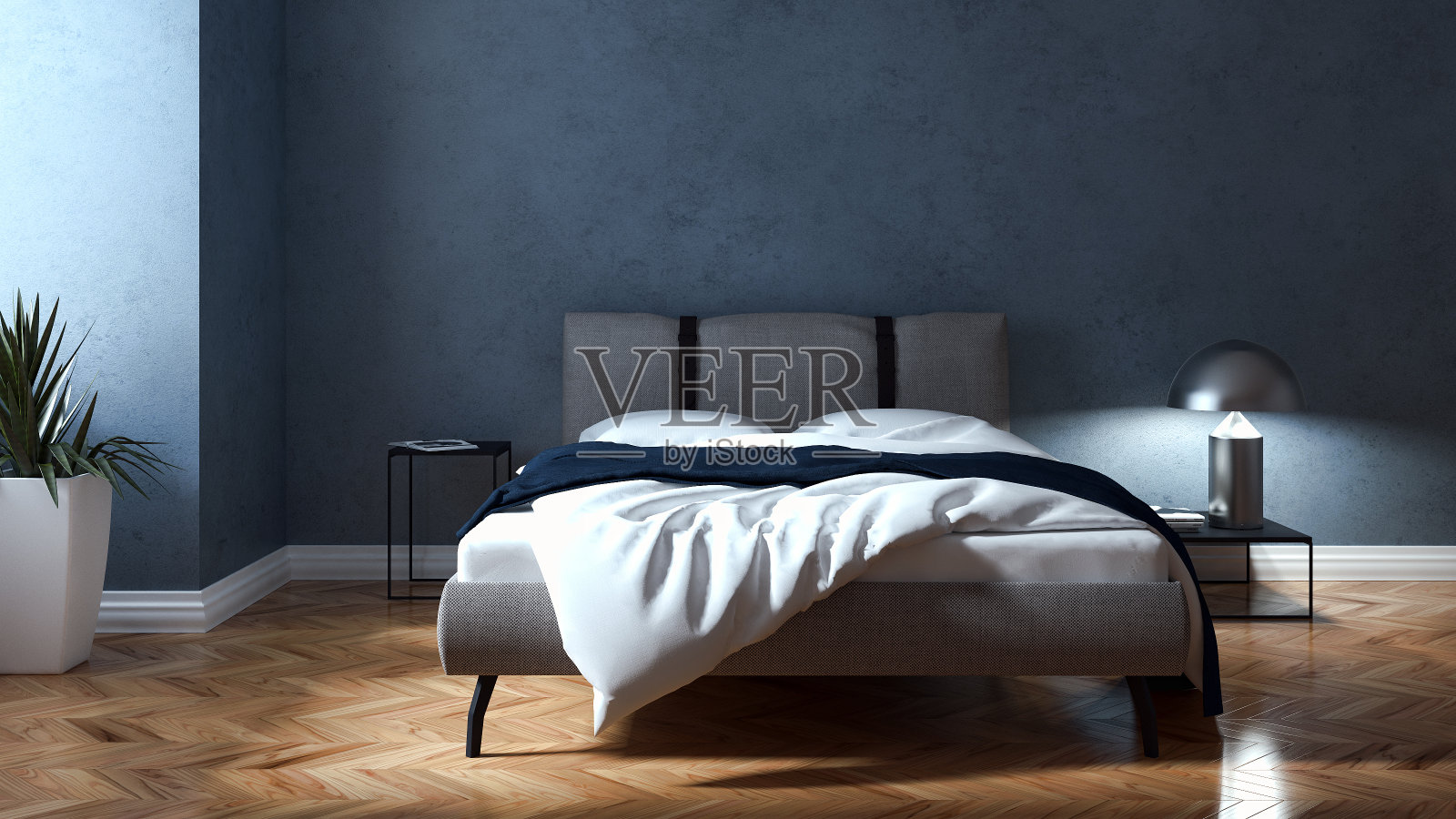 现代明亮的卧室室内3D渲染插图电脑生成的图像照片摄影图片