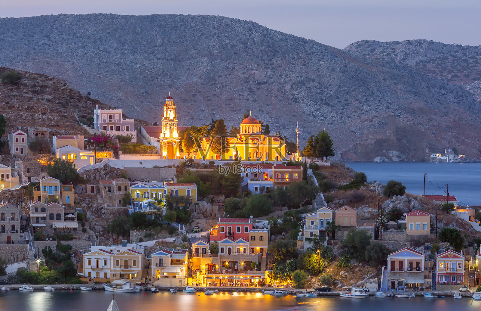 日落的西米港,希腊照片摄影图片