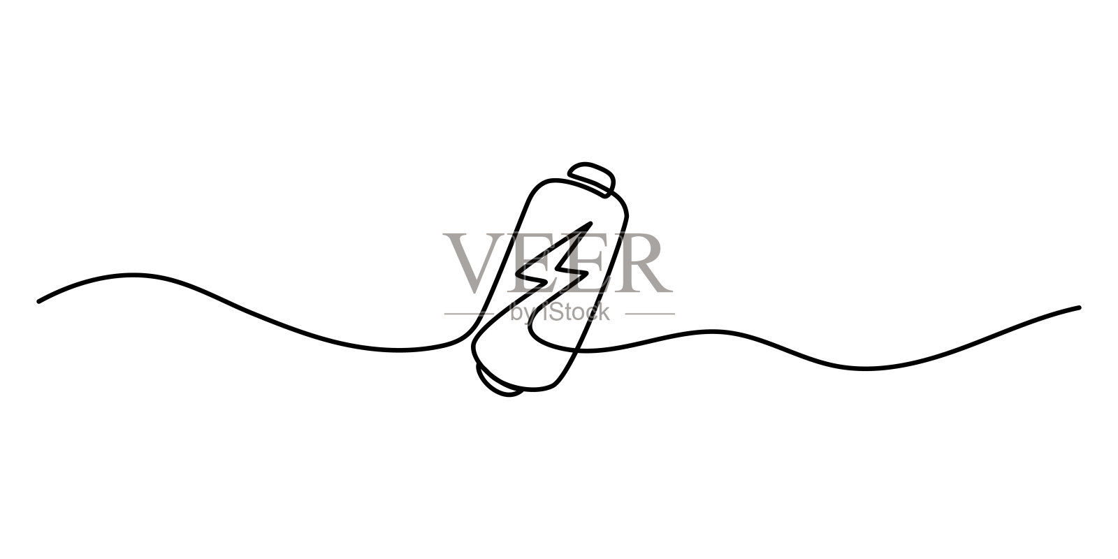 一个连续模式的电池充电能量标志。闪电符号和电能型符号采用简单的线性风格。涂鸦矢量插图插画图片素材