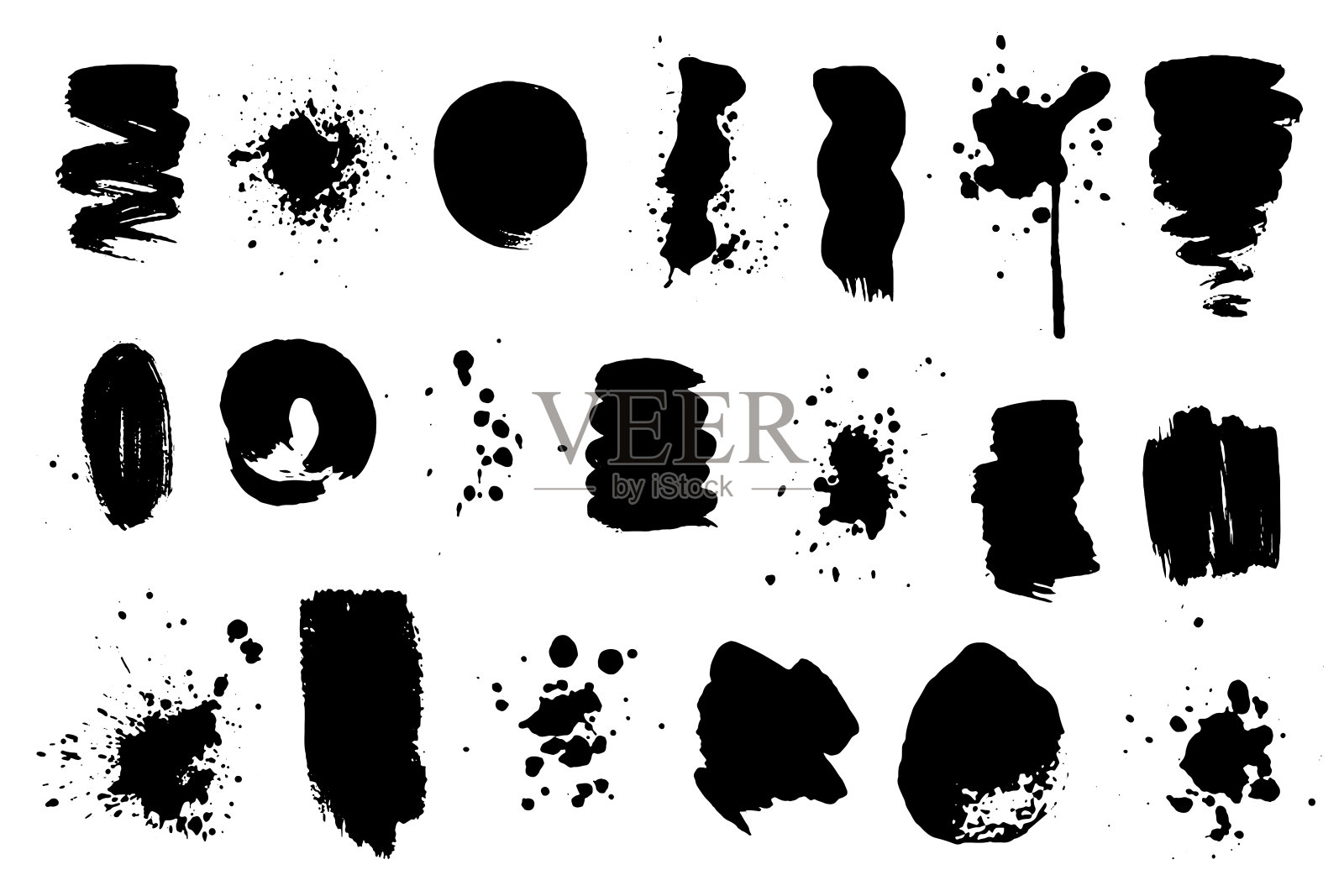 设置黑色笔触,油漆污迹点,喷溅矢量从背景中剪切出来插画图片素材