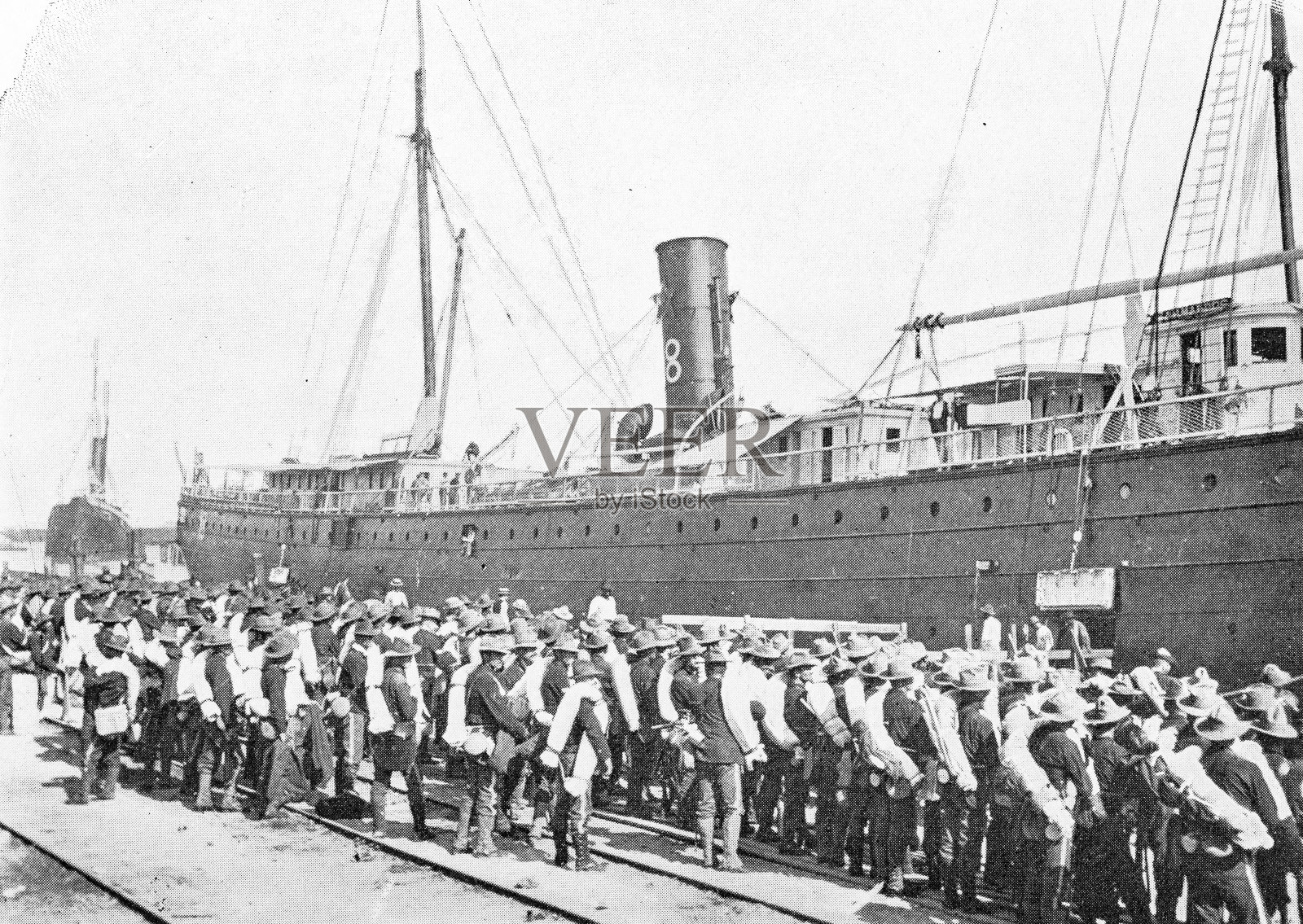 美西战争期间古巴的古董照片,在坦帕登船插画图片素材