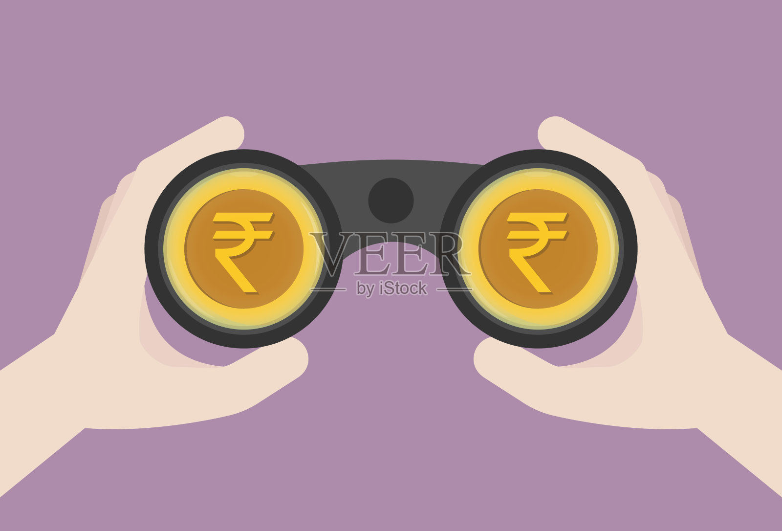 商人用双筒望远镜寻找一种印度卢比钱的财务自由概念插画图片素材