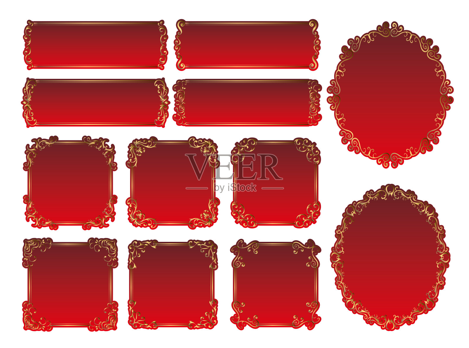 传统的装饰复古框架和装饰品设置矢量设计。插画图片素材