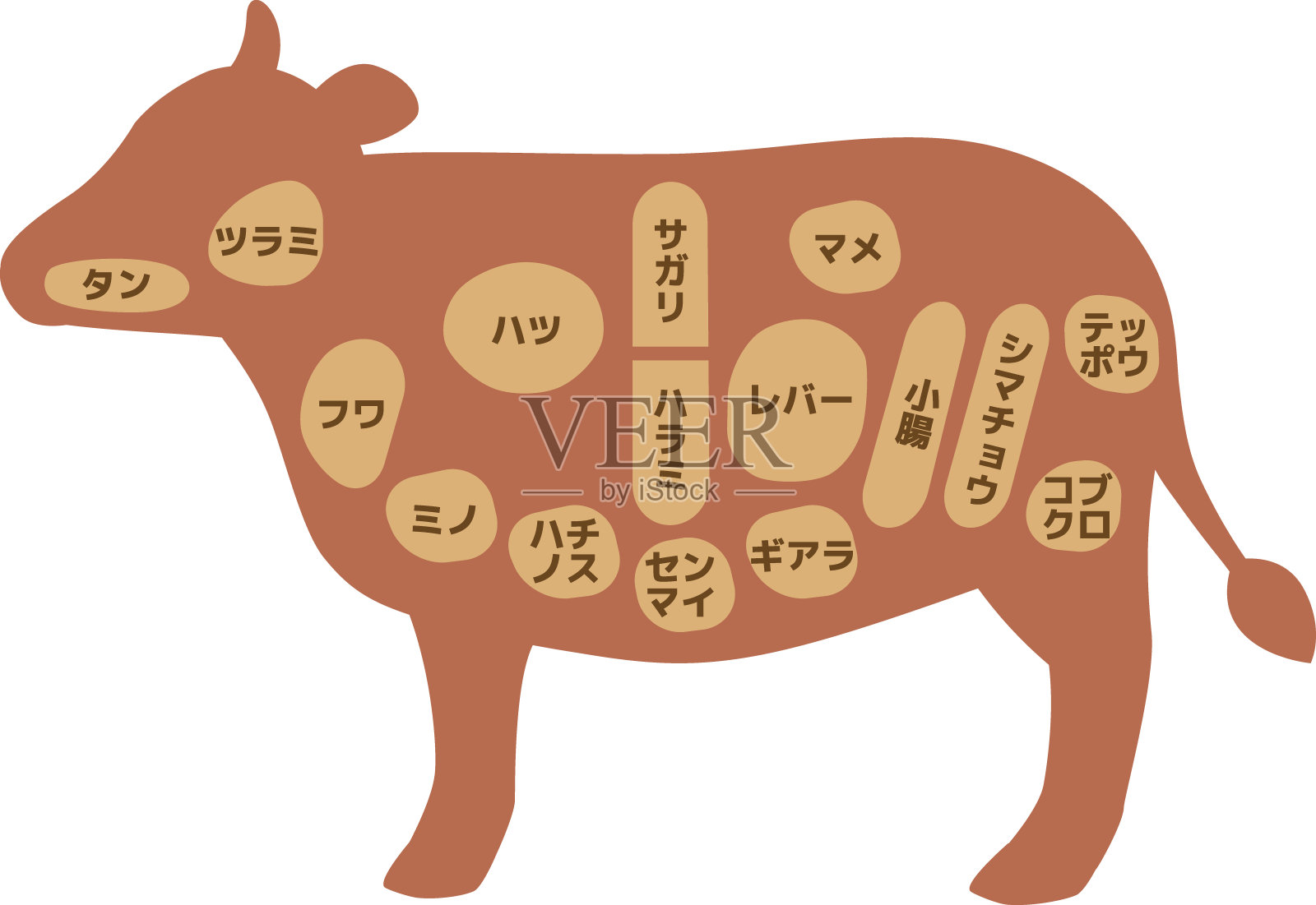 牛各部位(内脏)的简单剪影插图插画图片素材