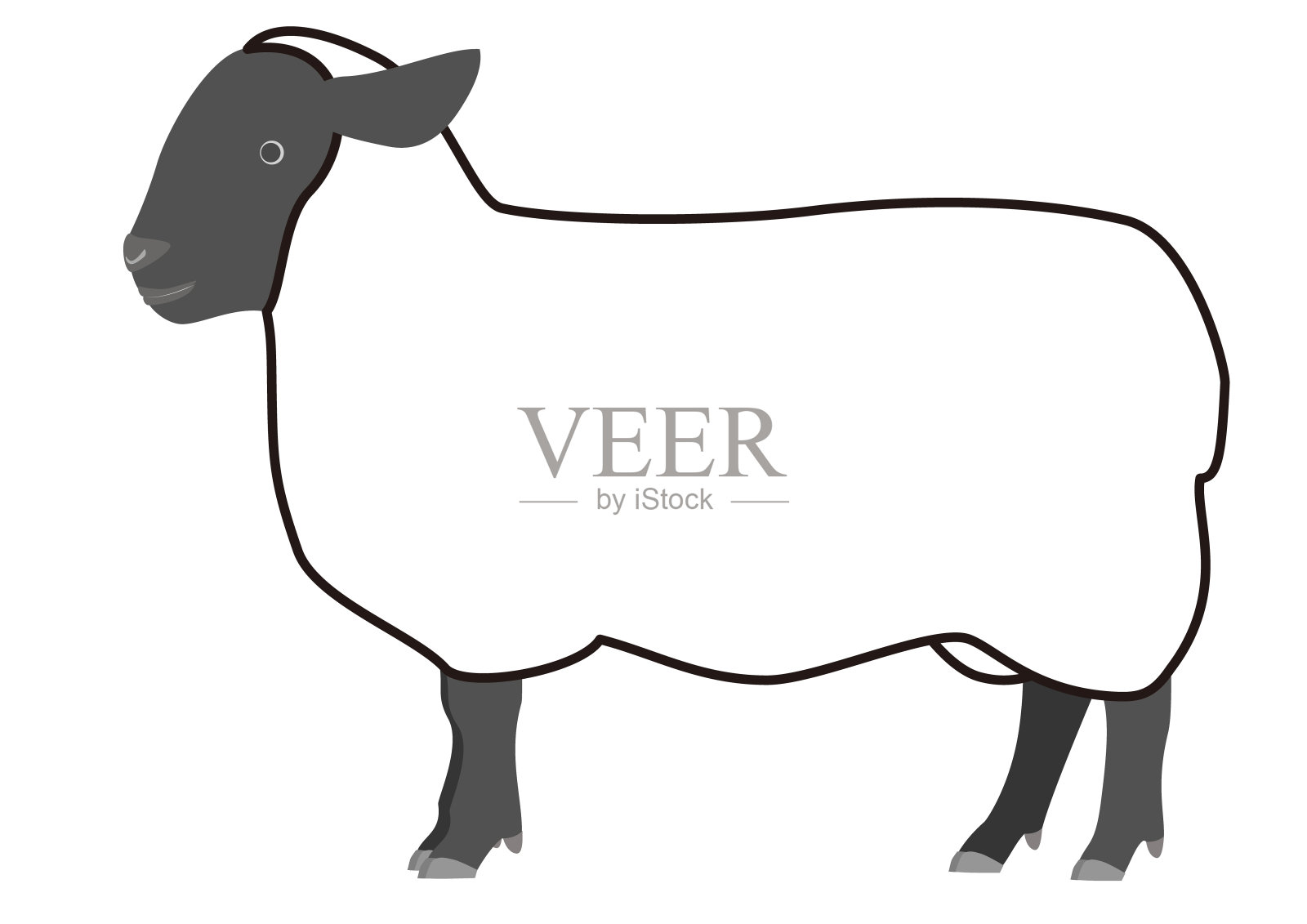 从侧面看萨福克羊的线条艺术插画图片素材