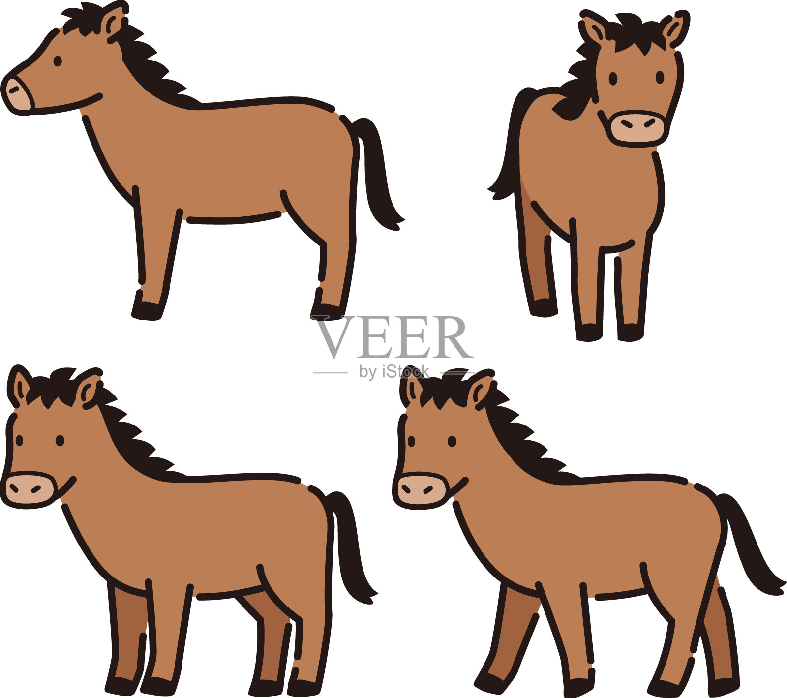 简单而可爱的马插图集插画图片素材