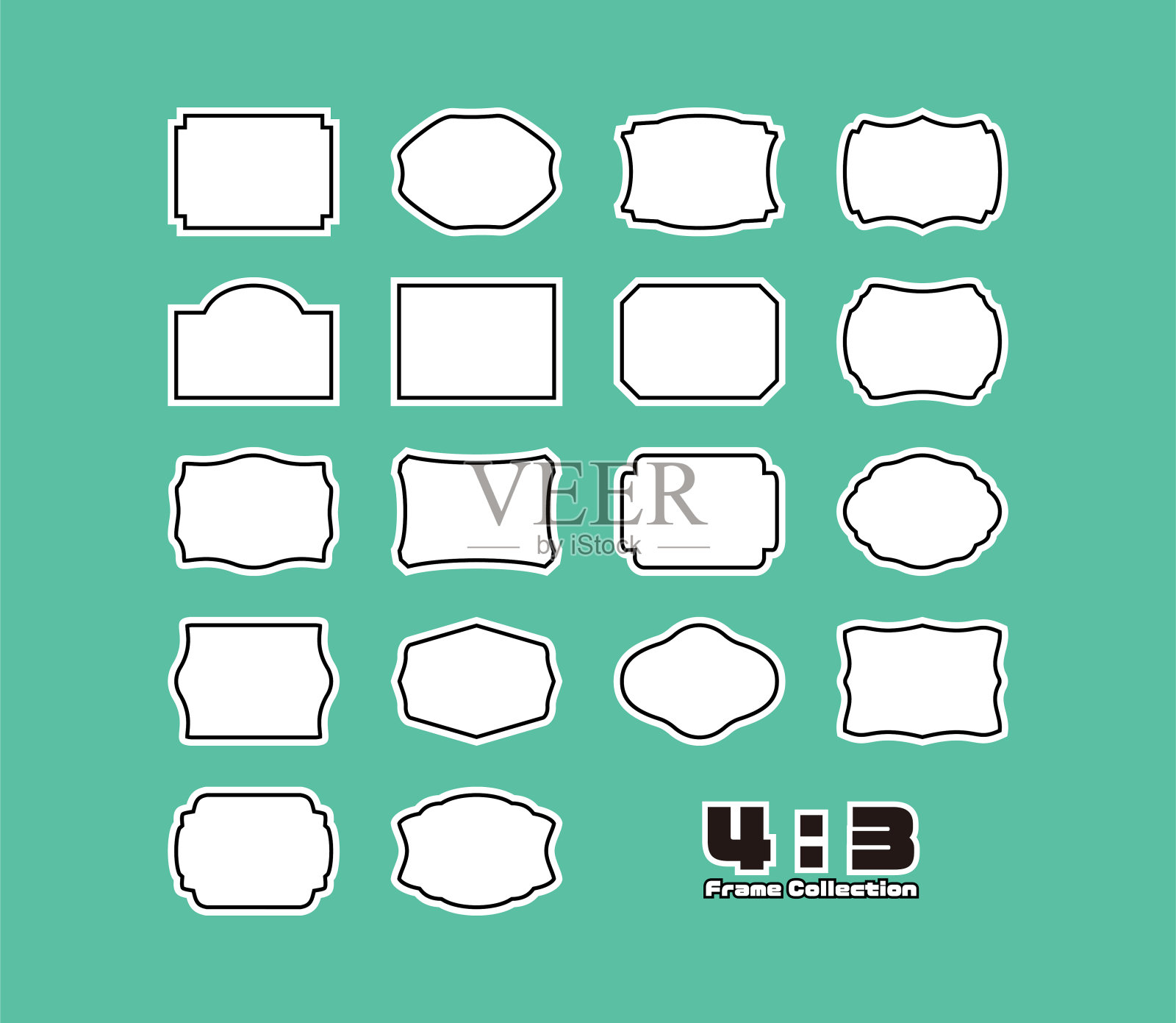 贴纸风格简单的矢量框架设置4:3插画图片素材