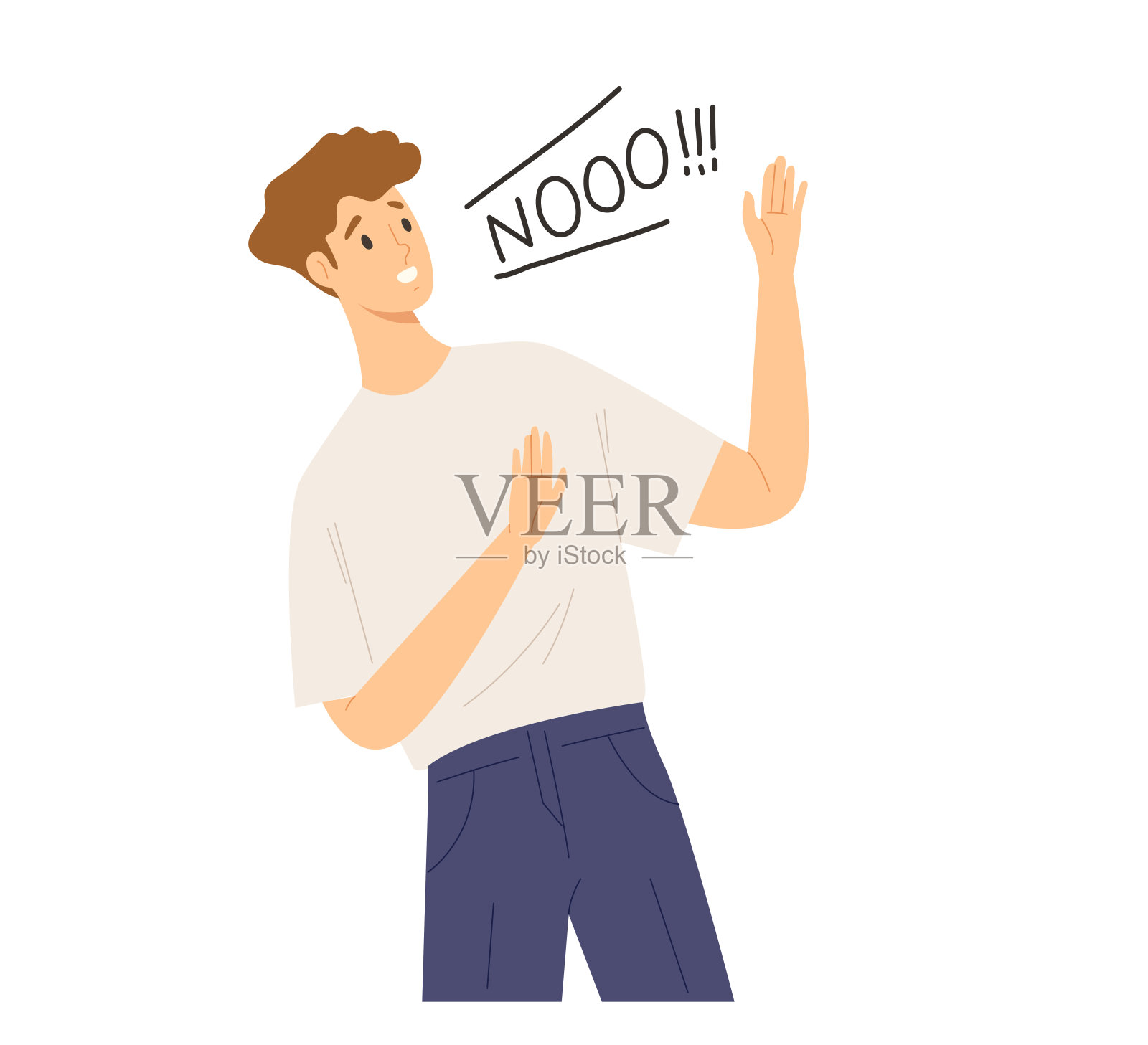 年轻人用拒绝或拒绝的手势说不。插画图片素材