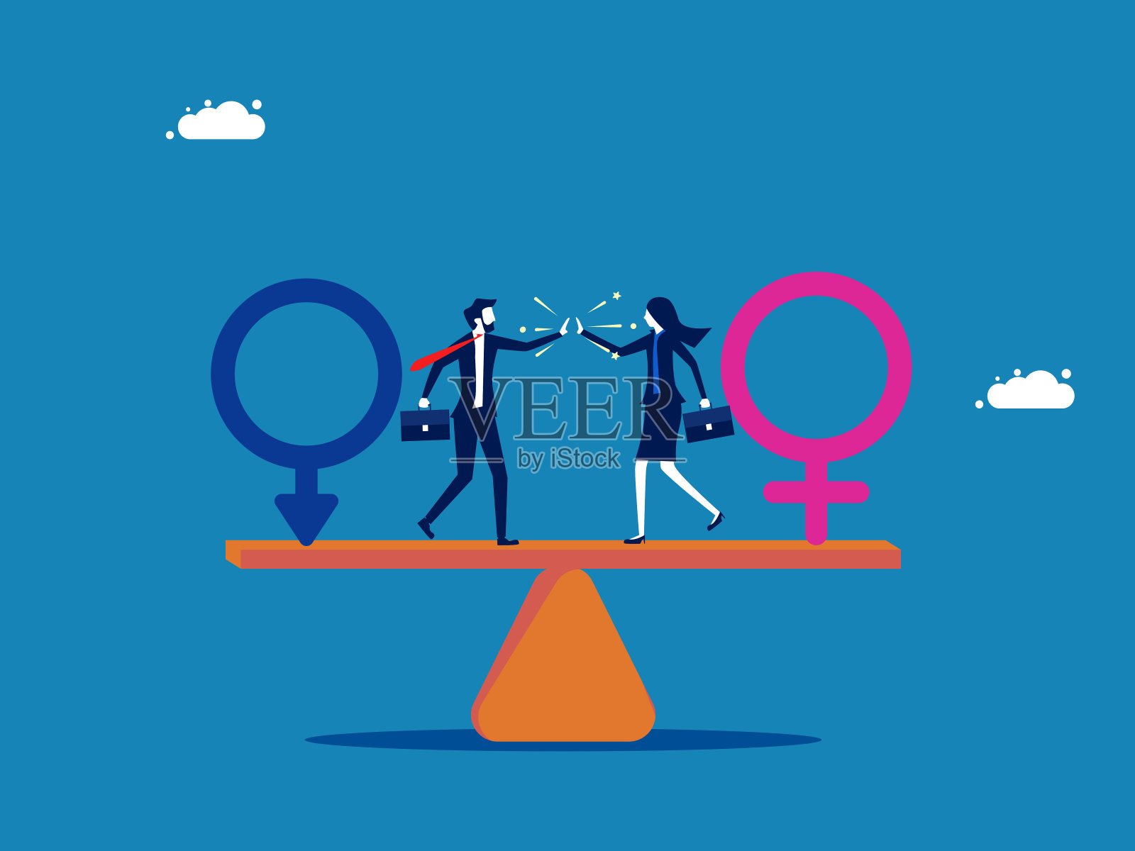 男人和女人保持平衡。机会均等的概念。向量插画图片素材