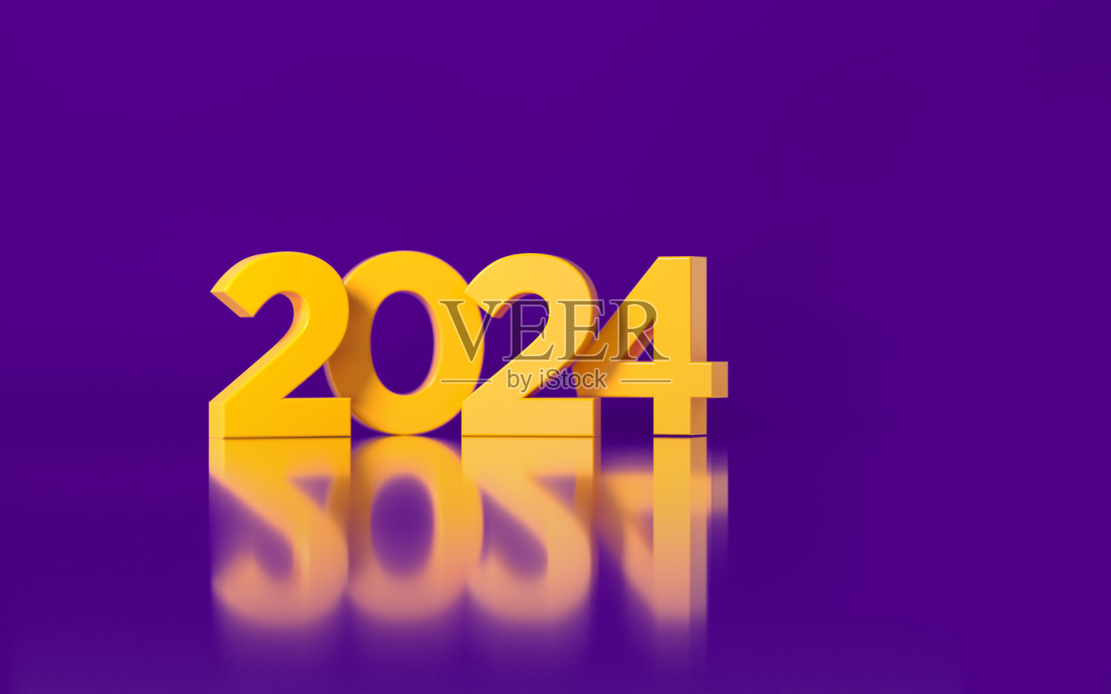 黄色2024在紫色背景上照片摄影图片