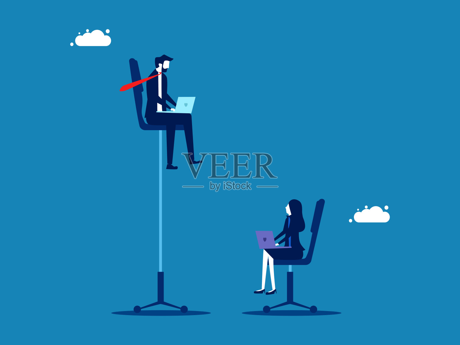 就业的不平等。商人坐在女商人上方的高办公椅上插画图片素材