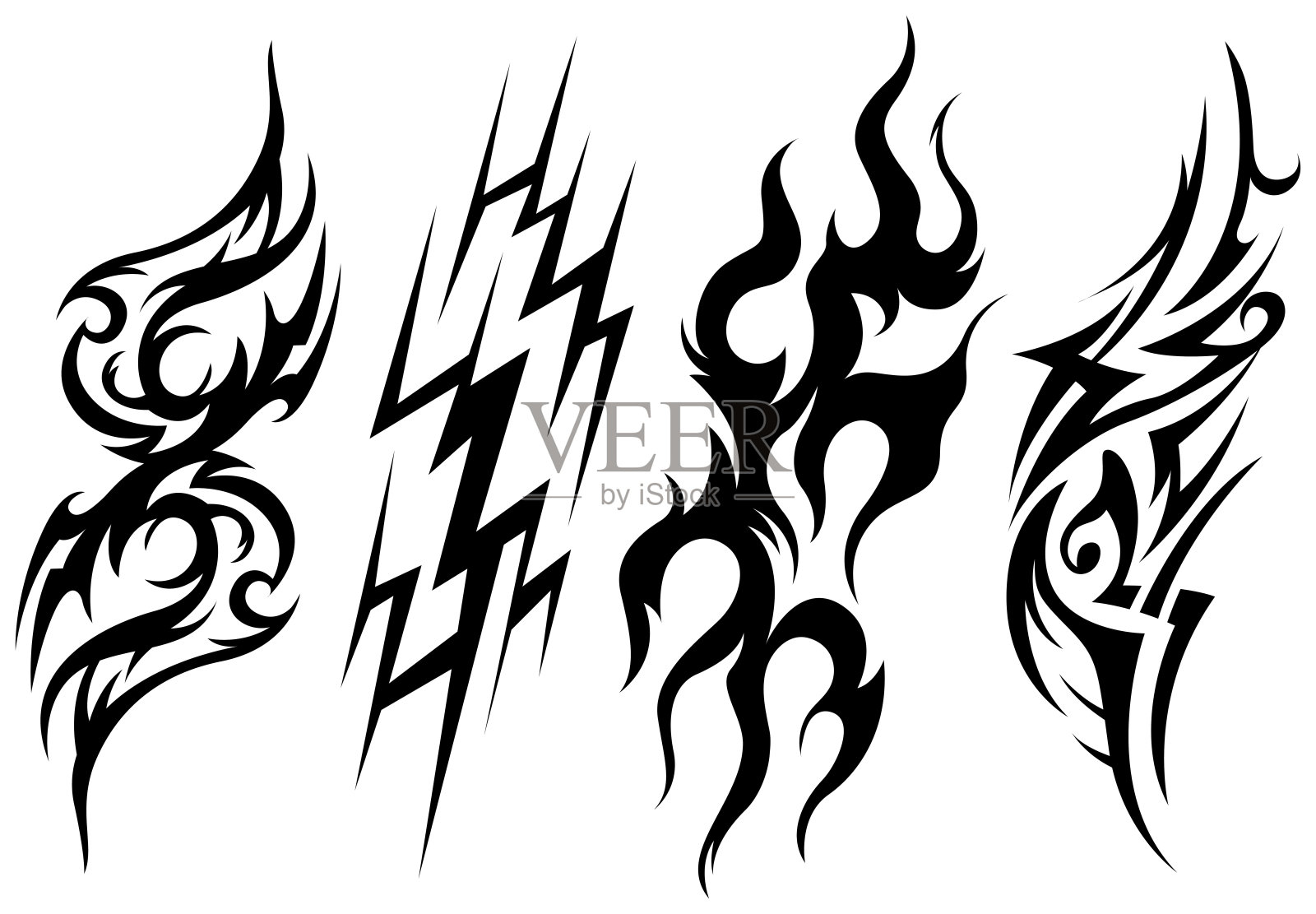 部落纹身手绘集。轮廓图。孤立的抽象设计元素设置准备乙烯基切割。插画图片素材