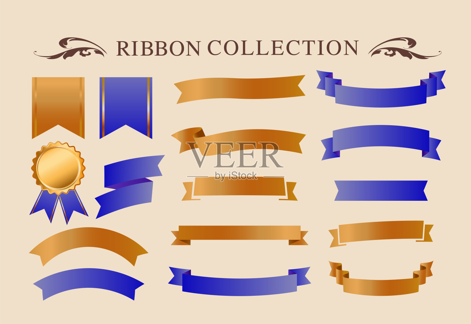 丝带装饰设计集和古色古香的边框和框架设计插画图片素材