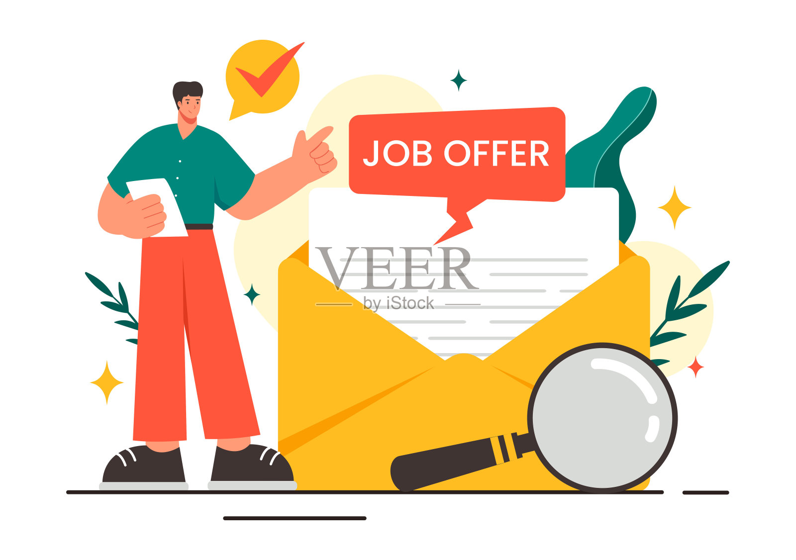 工作提供矢量插图具有商人,招聘搜索,职业生涯开始,并在平面风格的卡通背景公司空缺插画图片素材