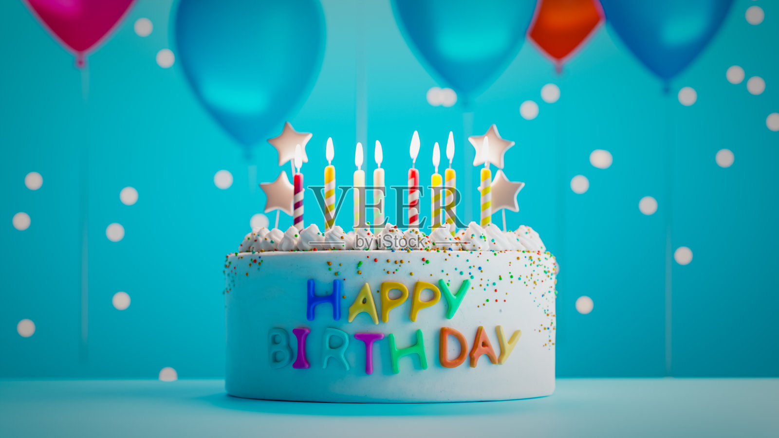 生日派对蛋糕背景快乐。三维渲染照片摄影图片