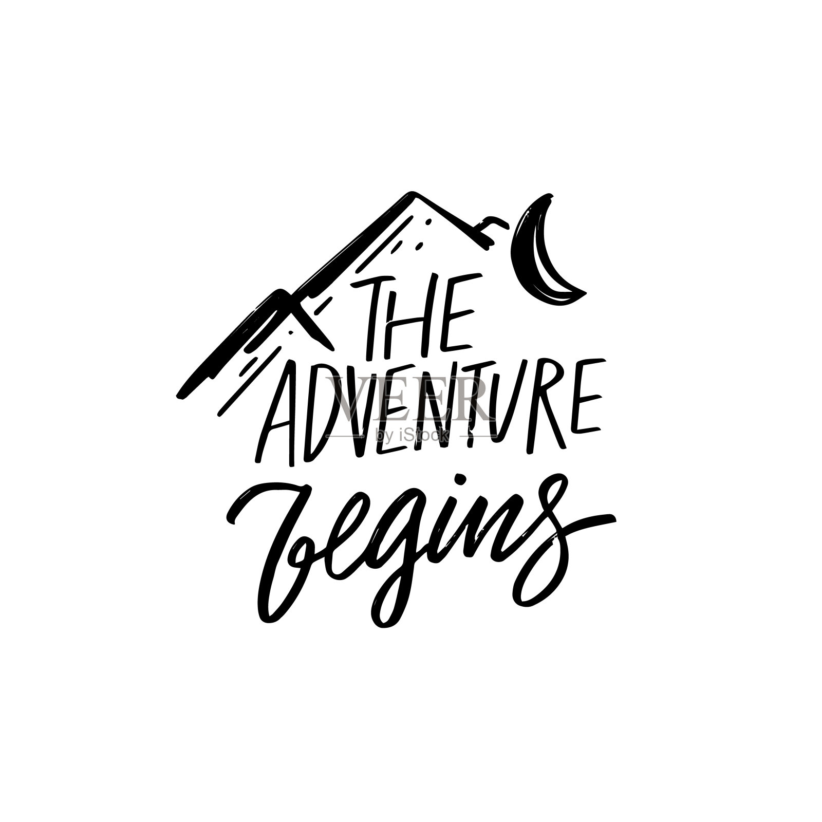 寻找灵感与引用,显示在艺术风格的山和月亮插画图片素材