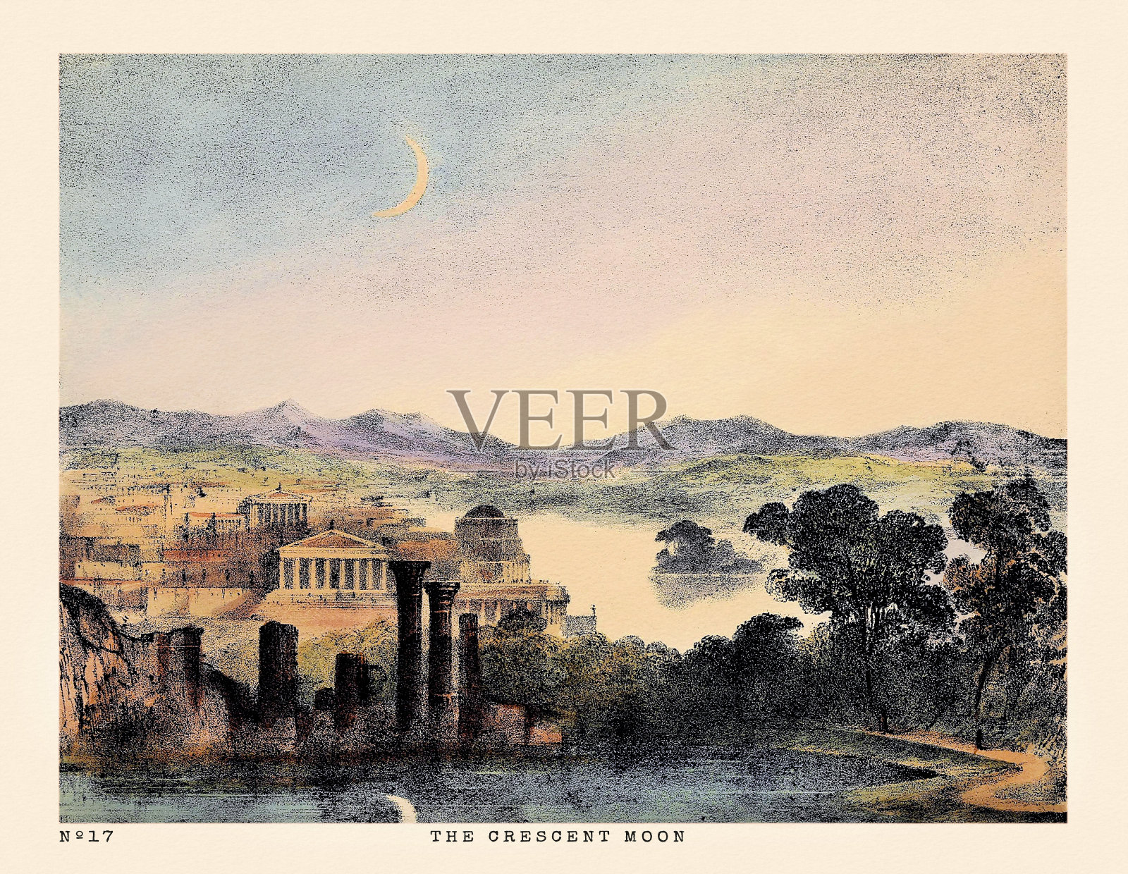 复古天文现象场景插画:月亮插画图片素材