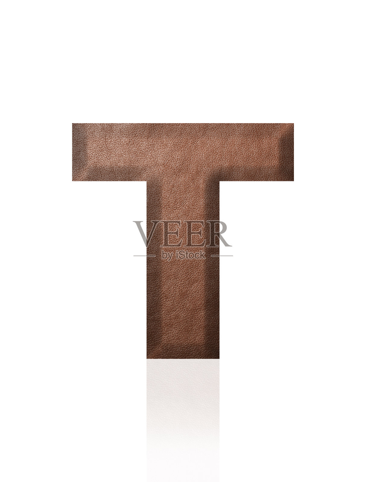 孤立的拍摄三维棕色皮革字母T在白色背景照片摄影图片