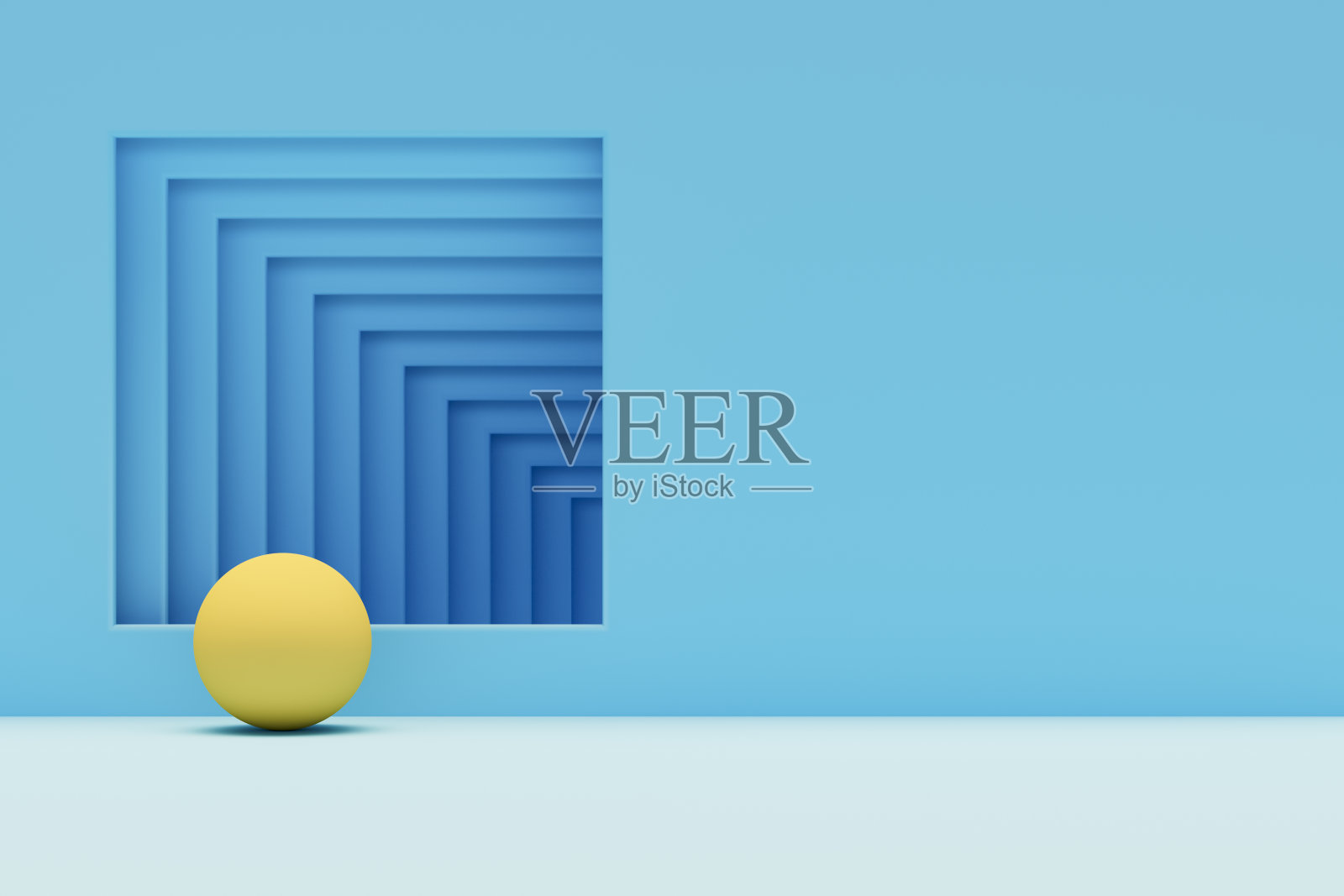 蓝色墙壁上的隧道,3d抽象背景照片摄影图片