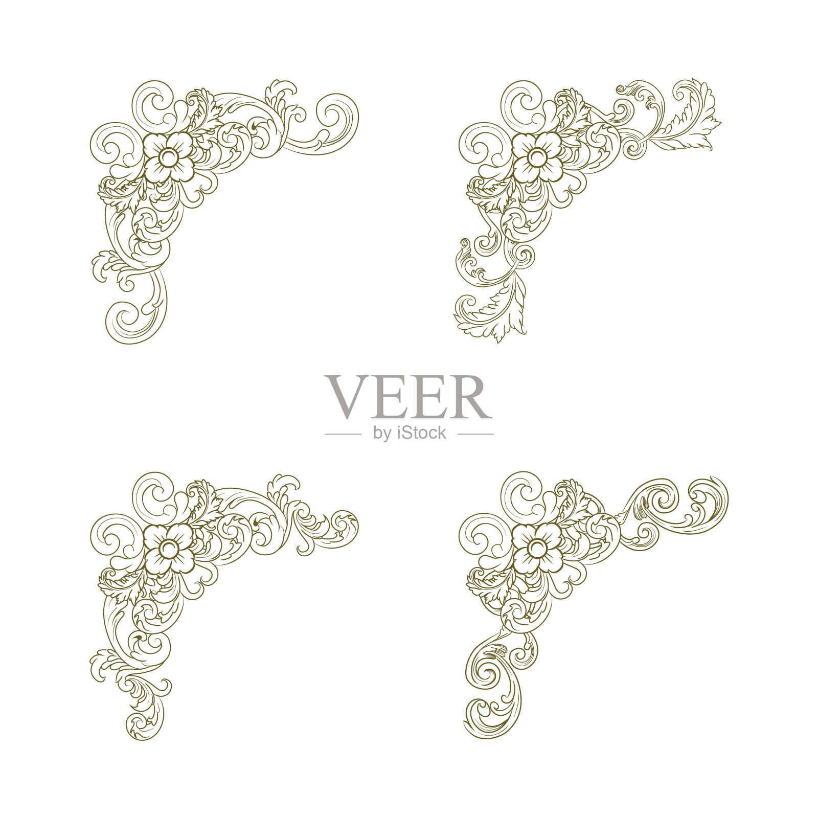 经典复古巴洛克维多利亚框架分离元素经典婚礼邀请插画图片素材