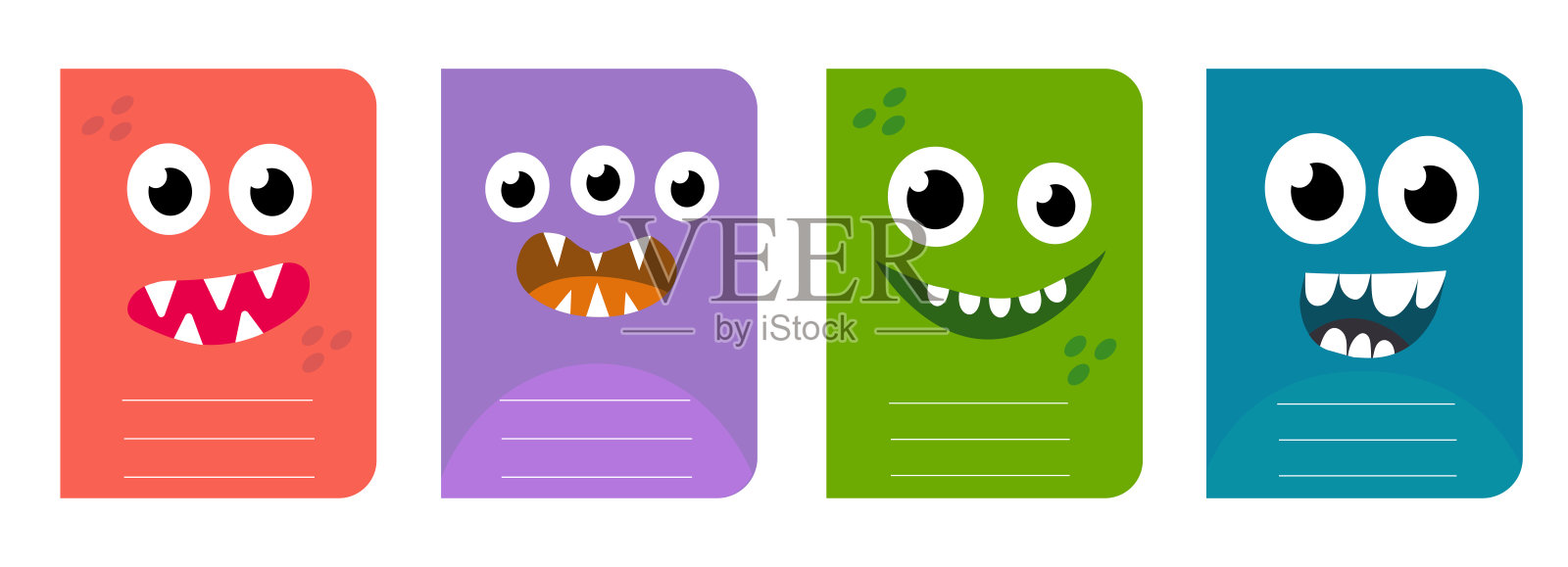 可爱的孩子怪物封面设计的笔记本,计划,小册子,儿童书籍。矢量平面卡通印刷插图插画图片素材