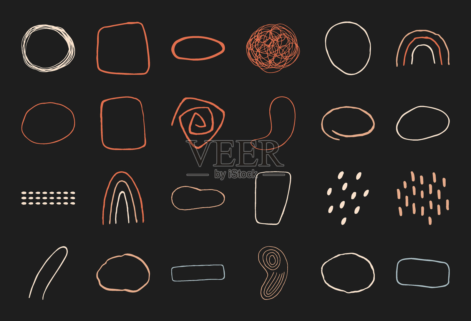 可爱的几何不对称剪影涂鸦集。插画图片素材