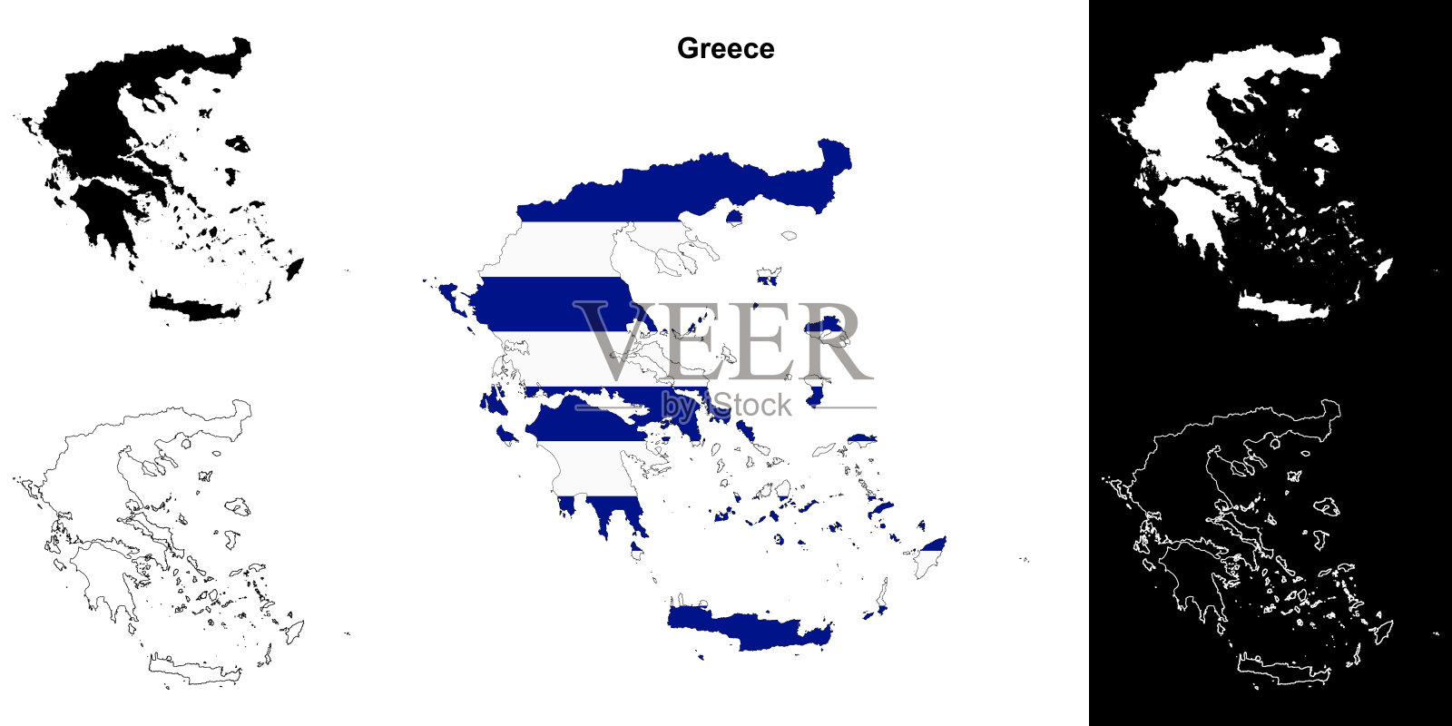 希腊空白轮廓地图集插画图片素材