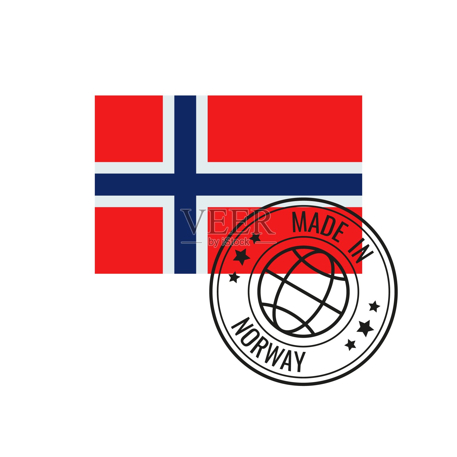 挪威制造徽章矢量。挪威国旗贴纸。白色背景上孤立的墨印。插画图片素材