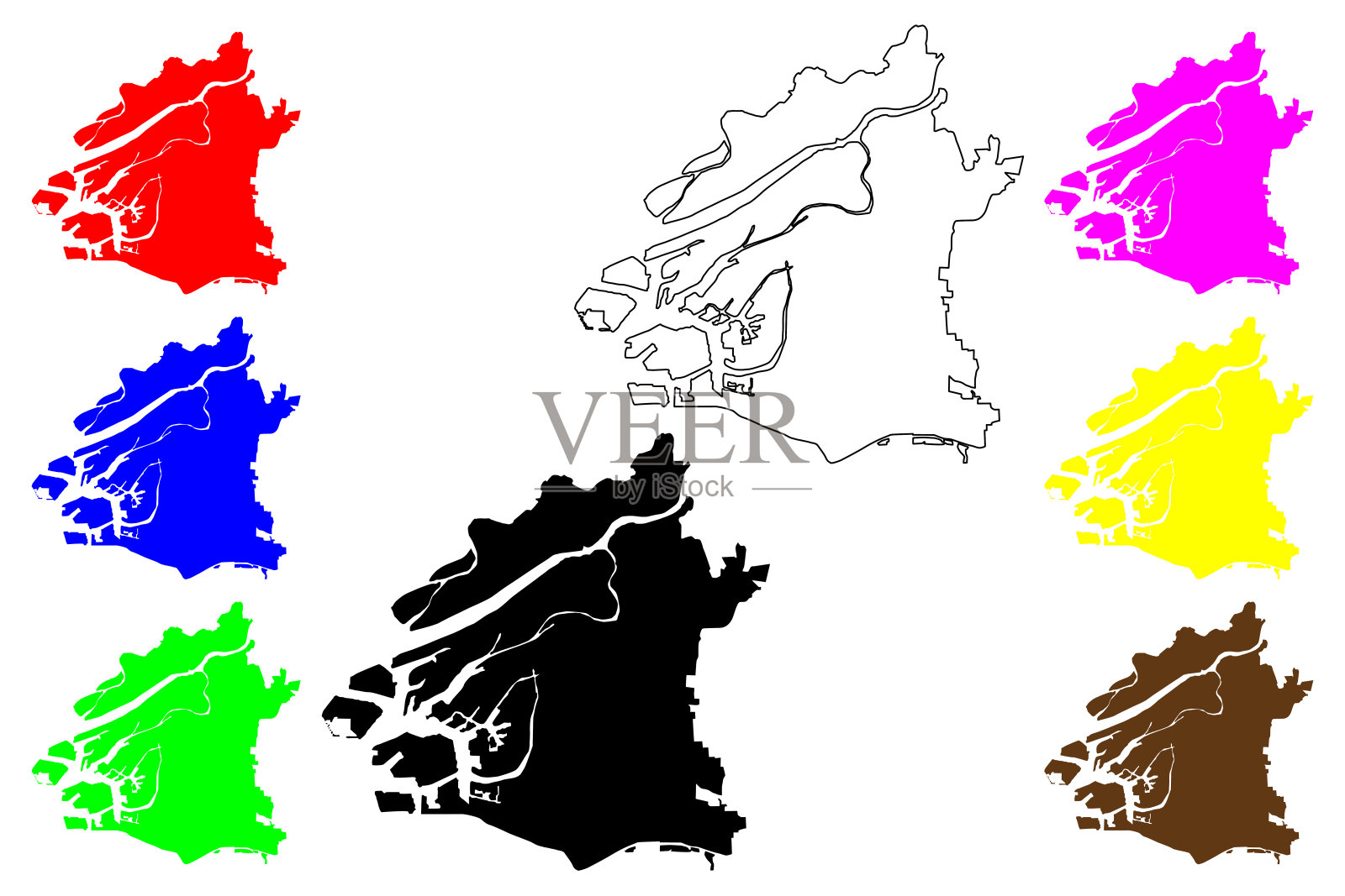 大阪市(日本,岛国,关西地区)地图矢量插图,涂鸦素描大阪市地图插画图片素材