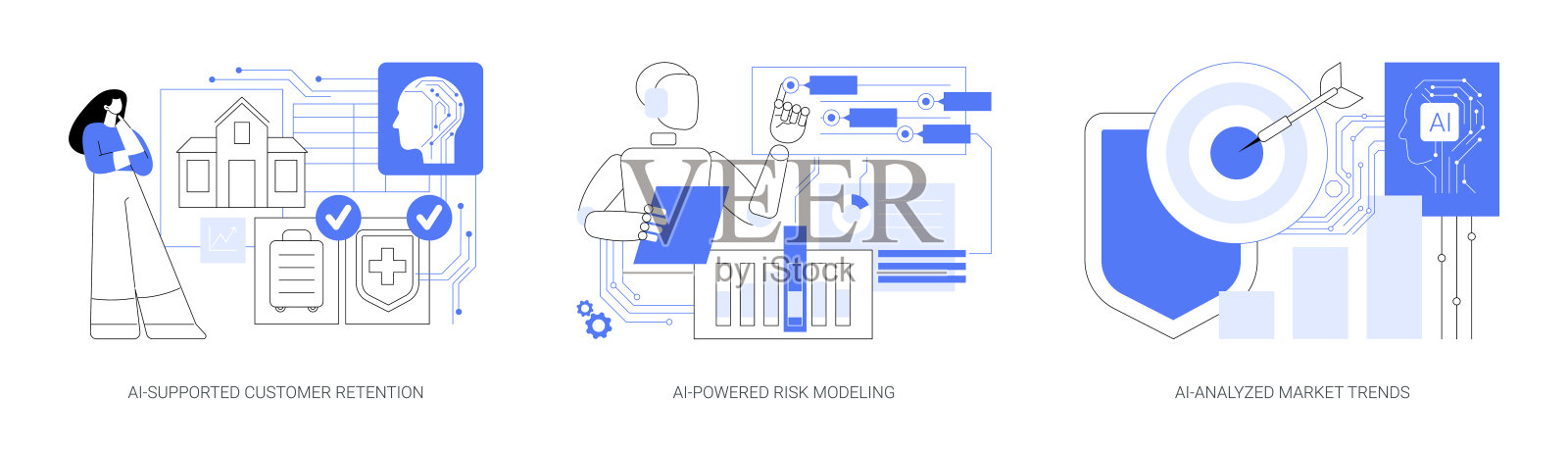人工智能竞争性保险产品抽象概念矢量插图。插画图片素材