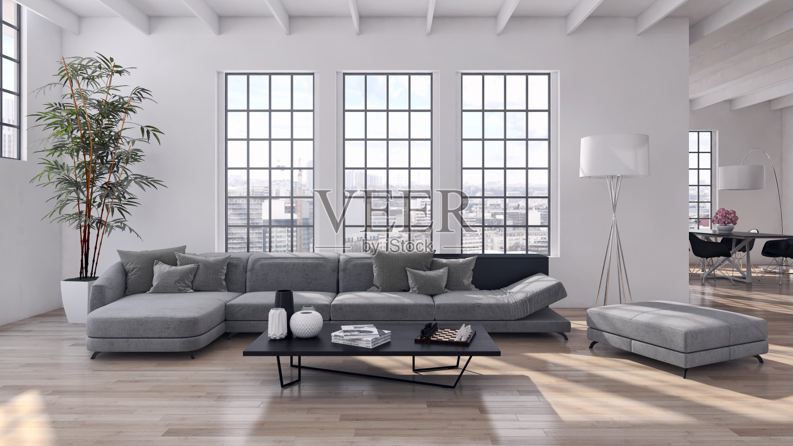 大型豪华现代明亮内饰客厅模型插图3D渲染图像照片摄影图片