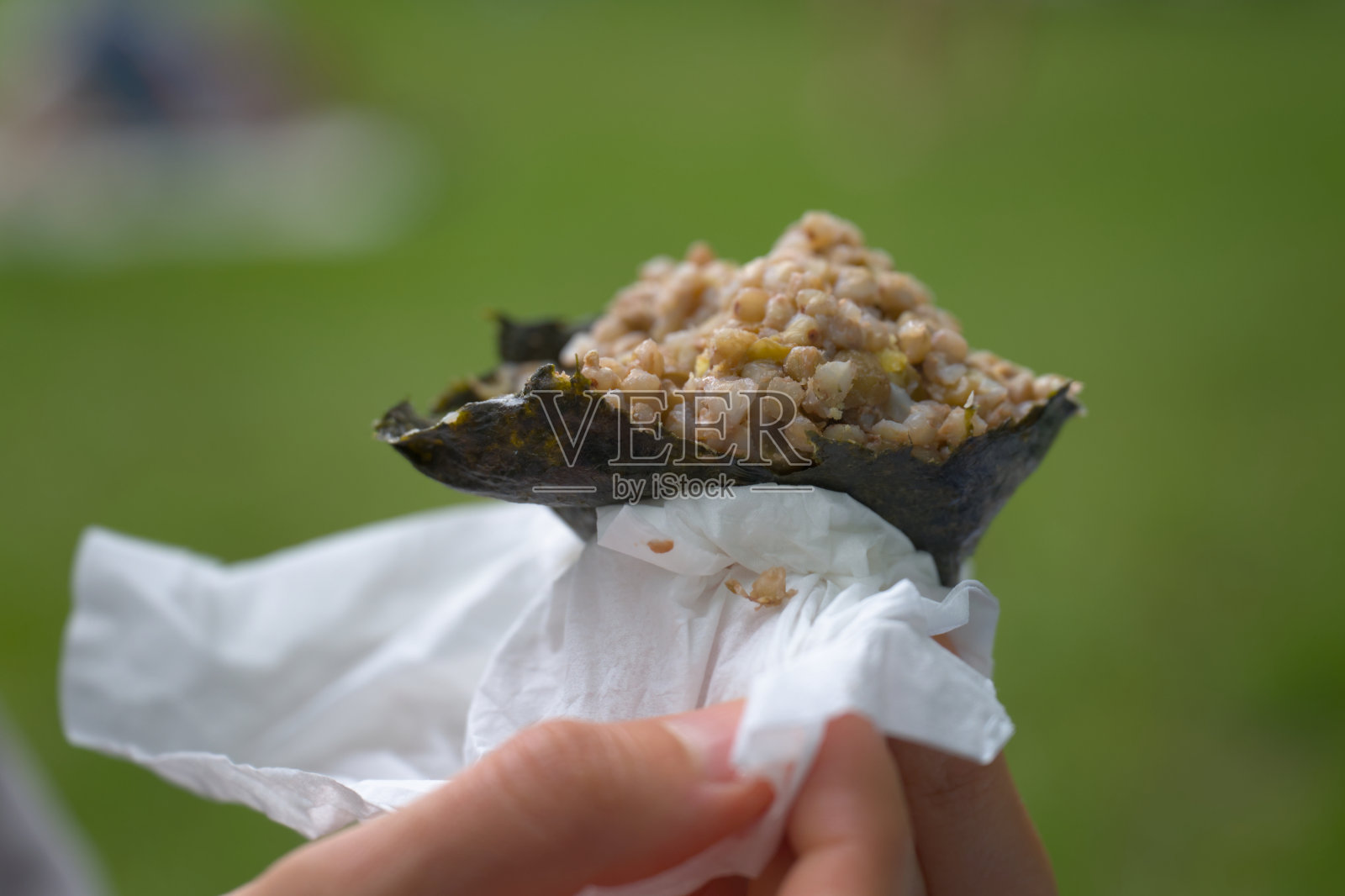 绿色背景荞麦扁豆饭团照片摄影图片