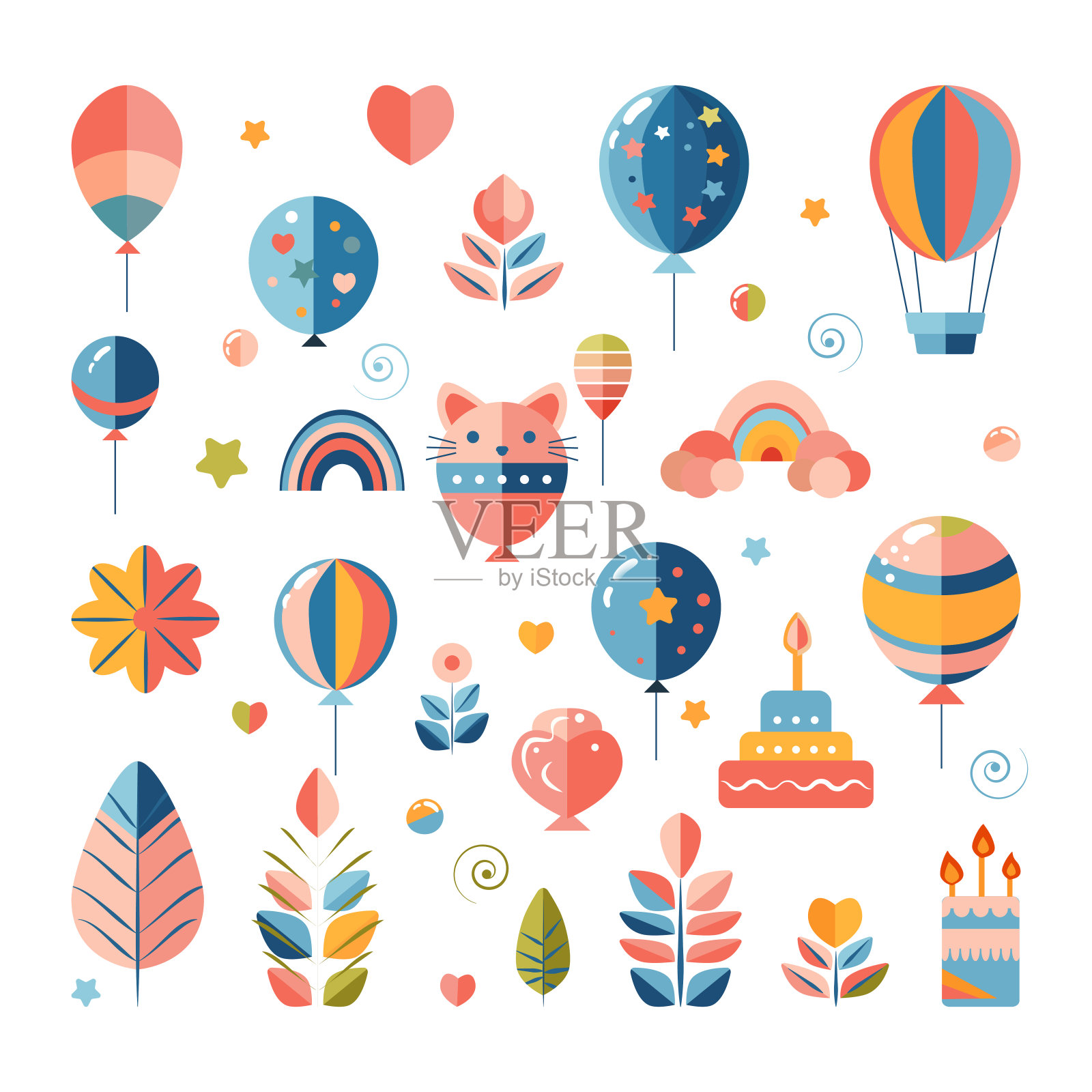 几何生日庆祝图标集..插画图片素材