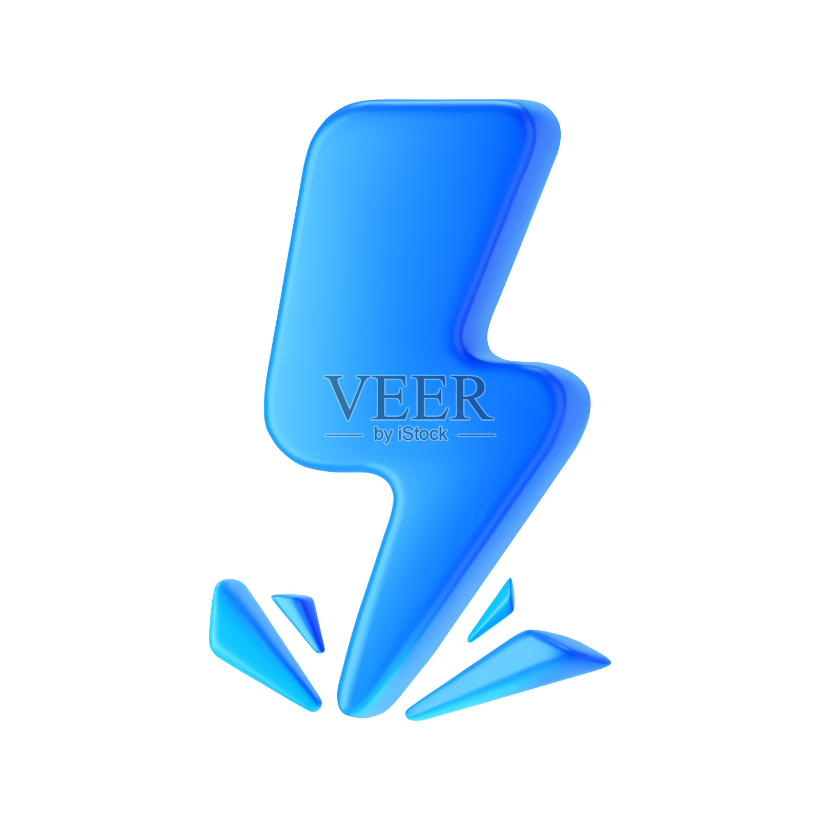 3d蓝色霹雳与火花,闪电图标隔离在白色背景。渲染雷击,电击,闪电。三维卡通简单的矢量插图插画图片素材