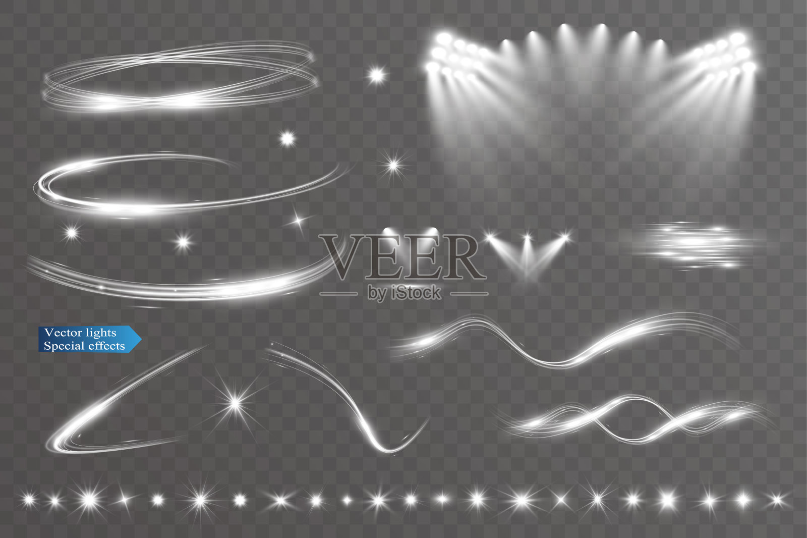 光波闪耀聚光效果,矢量辉光线闪耀闪耀。银色波浪效果。插画图片素材