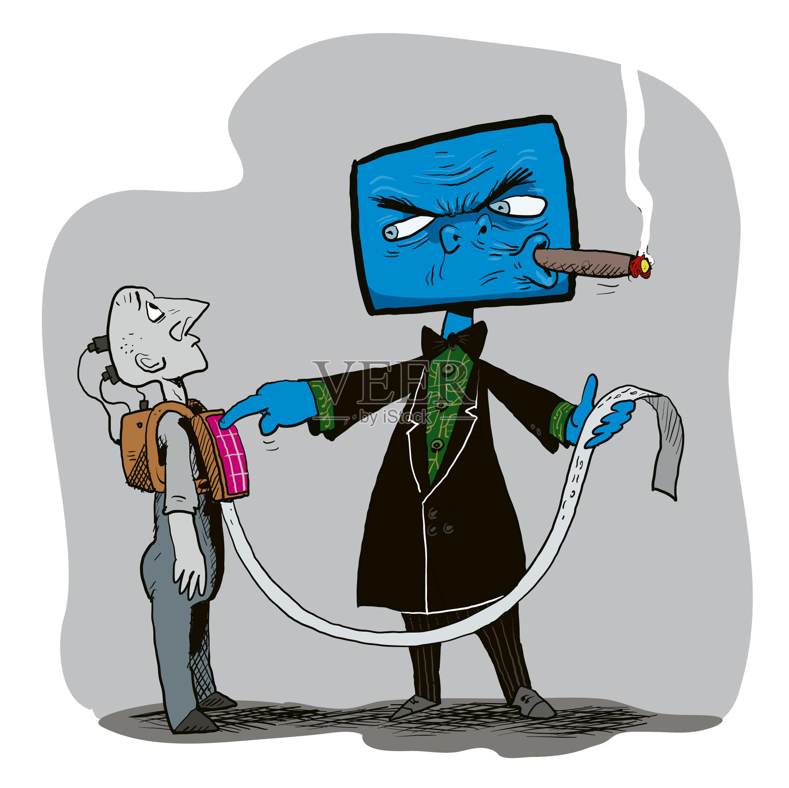 机器人老板监督人类员工插画图片素材