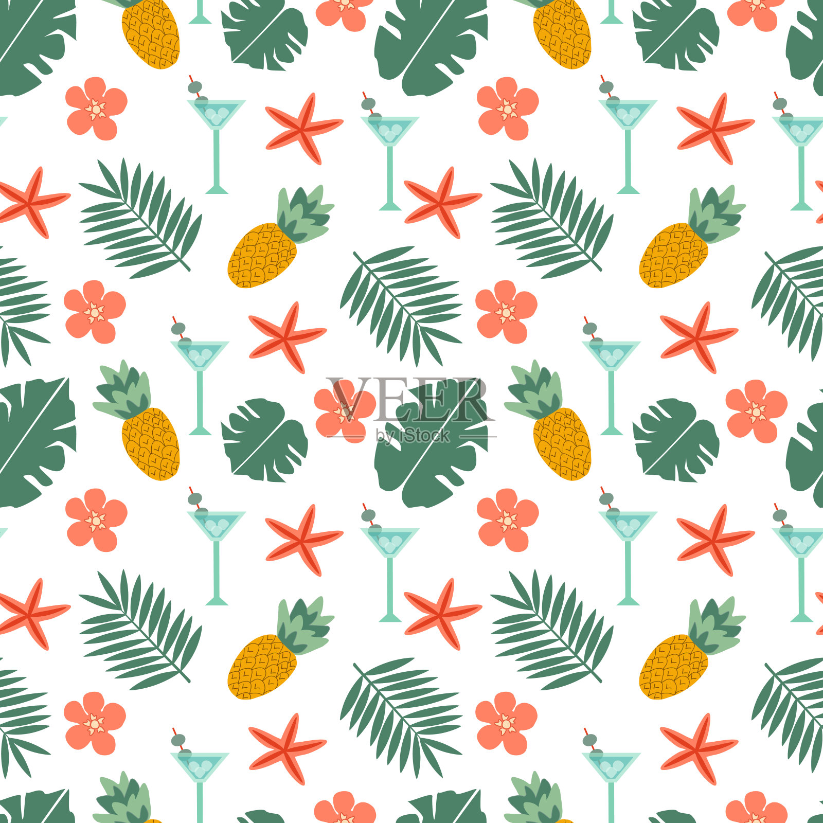 用树叶装饰沙滩甜点插画图片素材