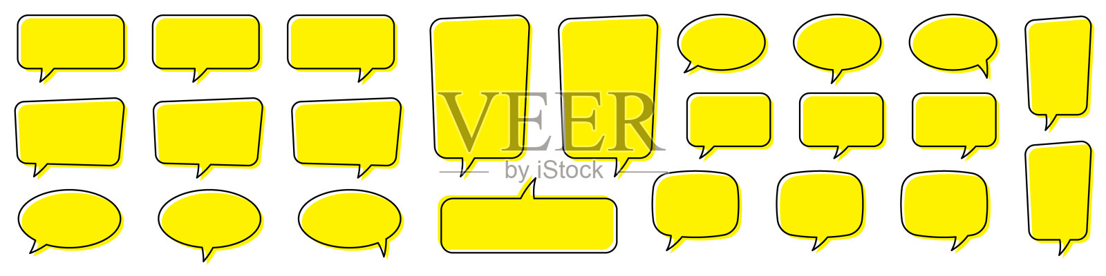 聊天泡沫在黄色,报价背景,语音泡沫,消息框集。插画图片素材