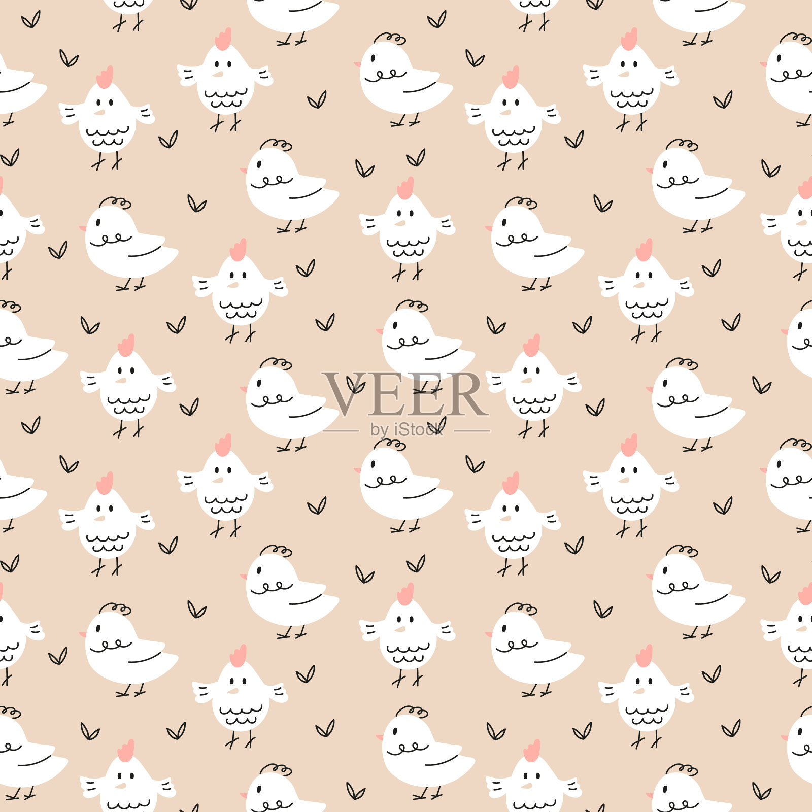 可爱的无缝图案与小小鸡织物印花,纺织品,礼品包装纸。矢量背景的纺织品。家禽和农场动物的特征插画图片素材