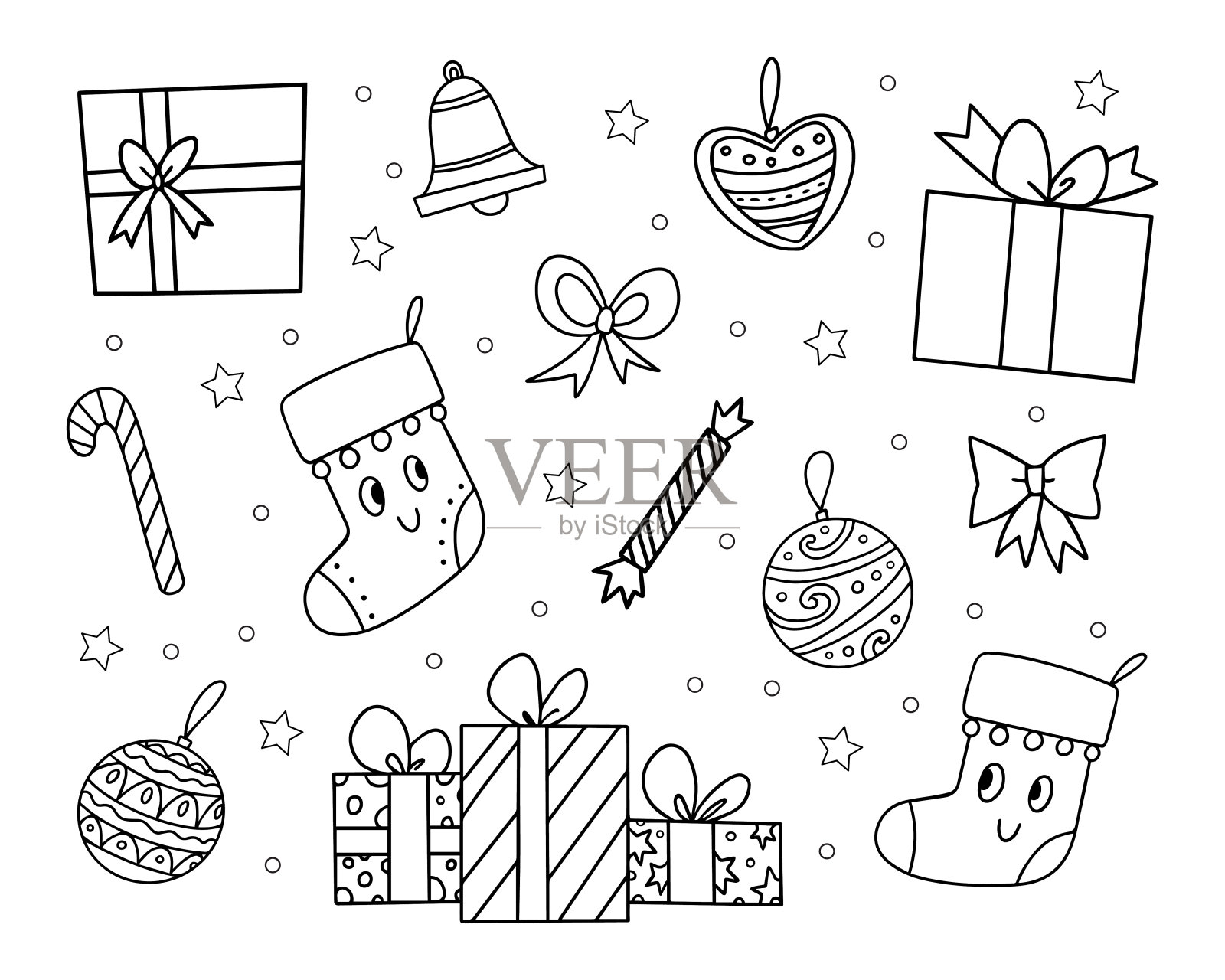 大集的大纲图标图纸的圣诞节主题。插画图片素材