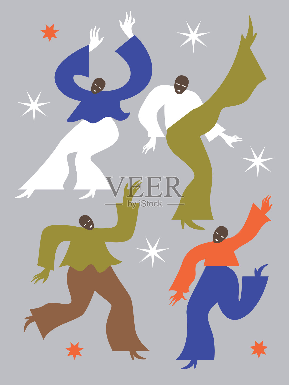 四个跳舞的人物,矢量插图插画图片素材