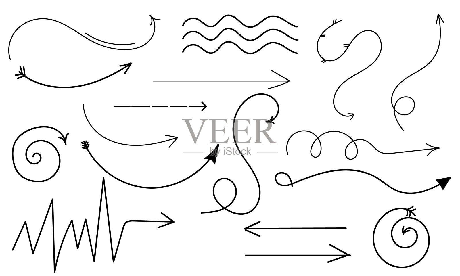 用黑线画出的一组箭头。插画图片素材