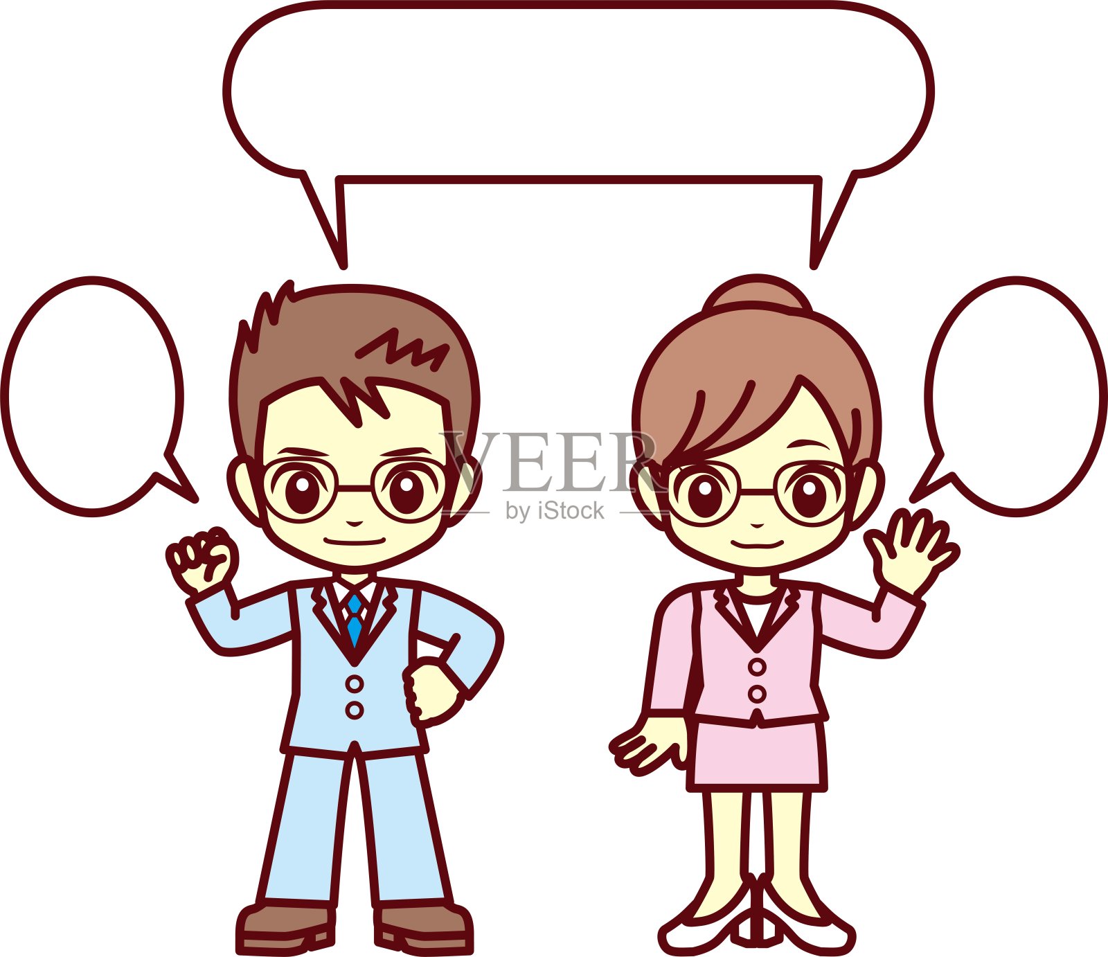 3号西装,戴眼镜,正面插画图片素材