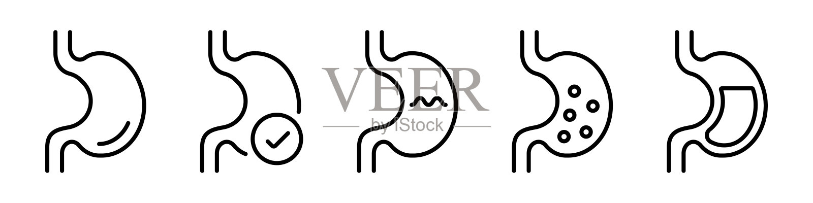 胃痛和疼痛图标。胃图标。胃插图插画图片素材