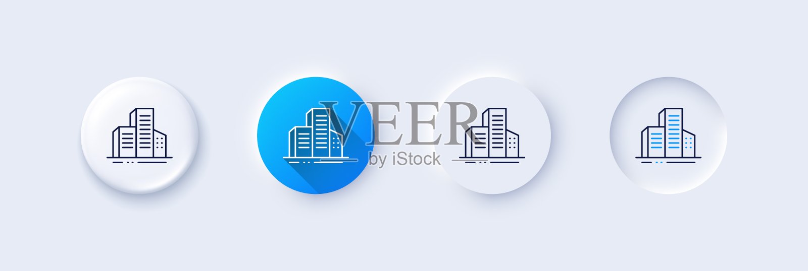 建筑物线条图标。城市建筑标志。摩天大楼的建筑。行图标。向量插画图片素材