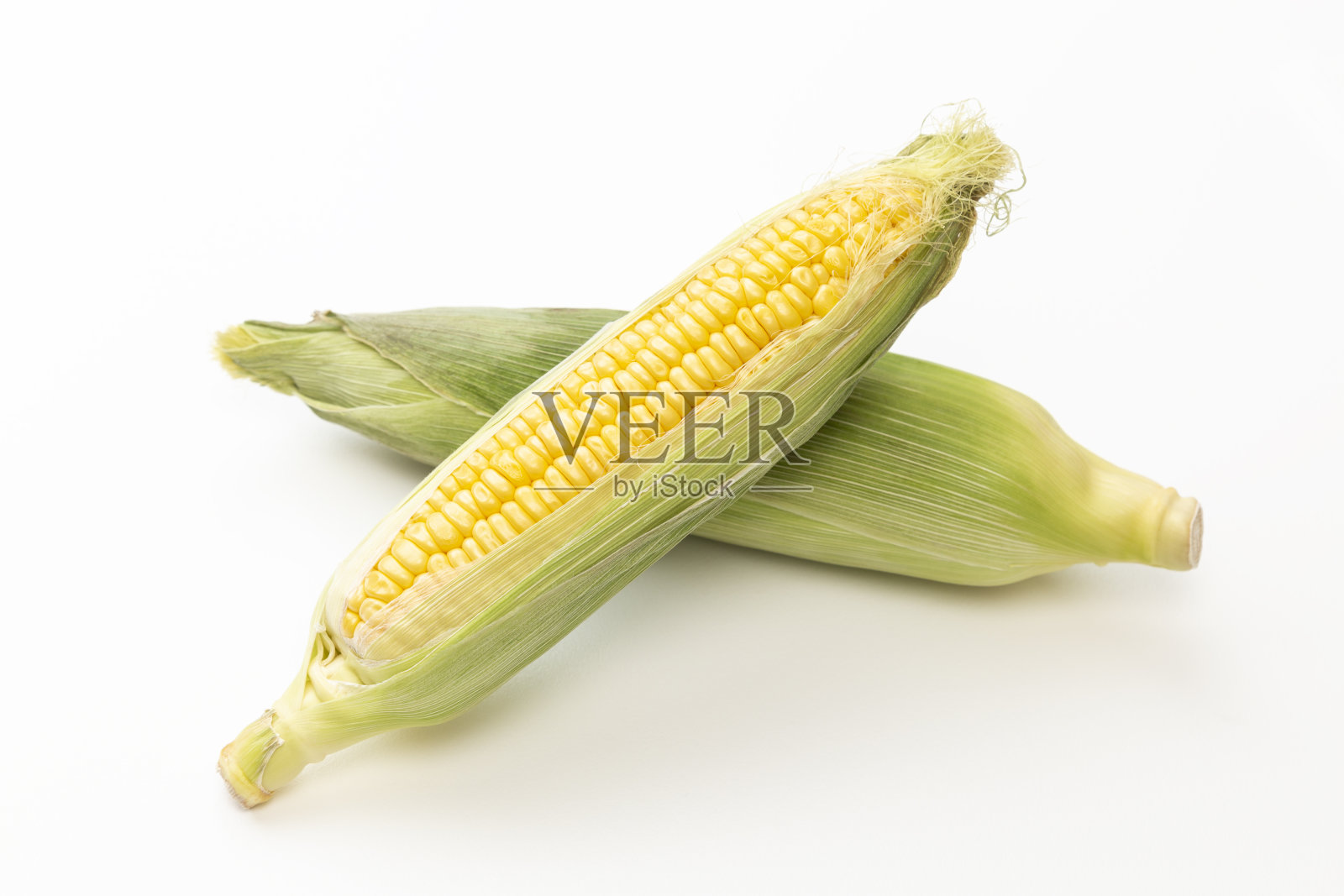 白色背景上的新鲜玉米照片摄影图片