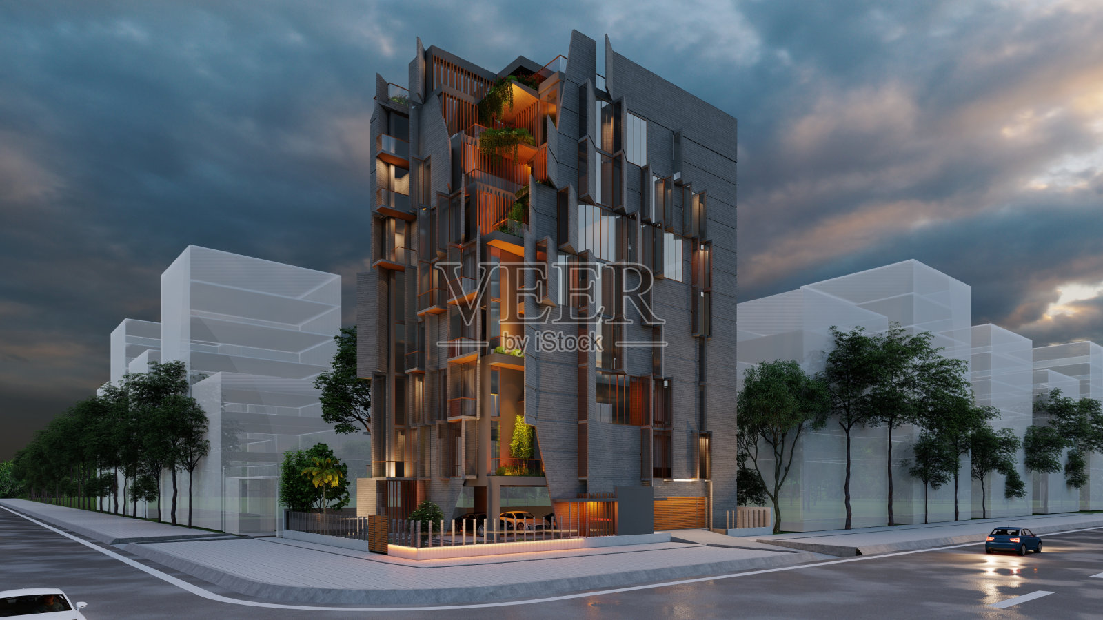 建筑对称欣赏公司大厦精致的外观设计照片摄影图片