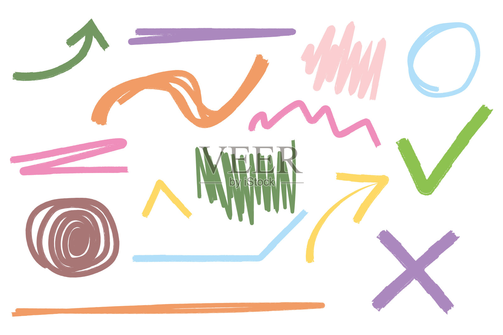 抽象涂鸦集,手绘涂鸦形状矢量插图插画图片素材