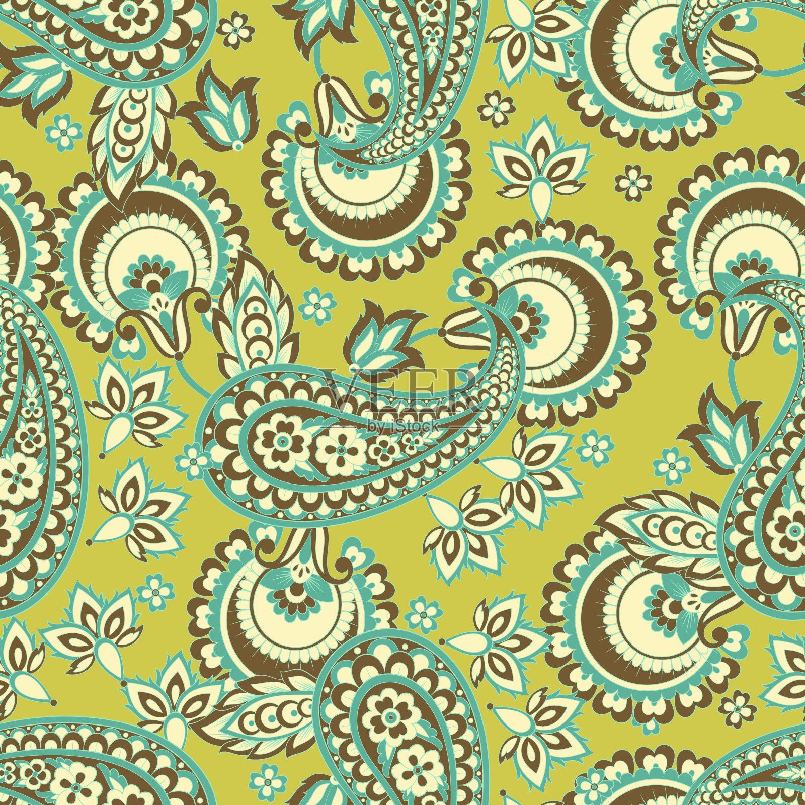 无缝佩斯利图案在印度蜡染风格。花卉矢量插图插画图片素材